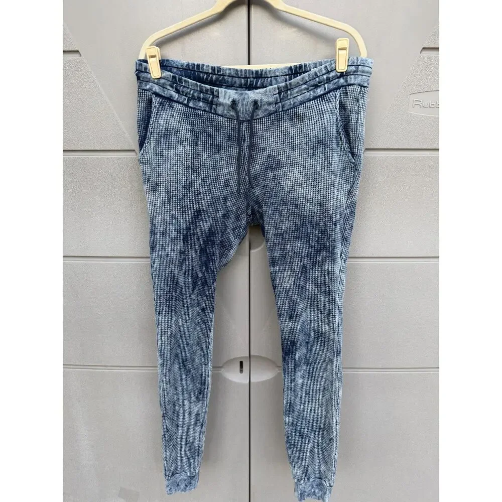 Cotton Citizen Men Blue Acid Wash Thermal Jogger Sweatpants Sz M USA Made Lounge